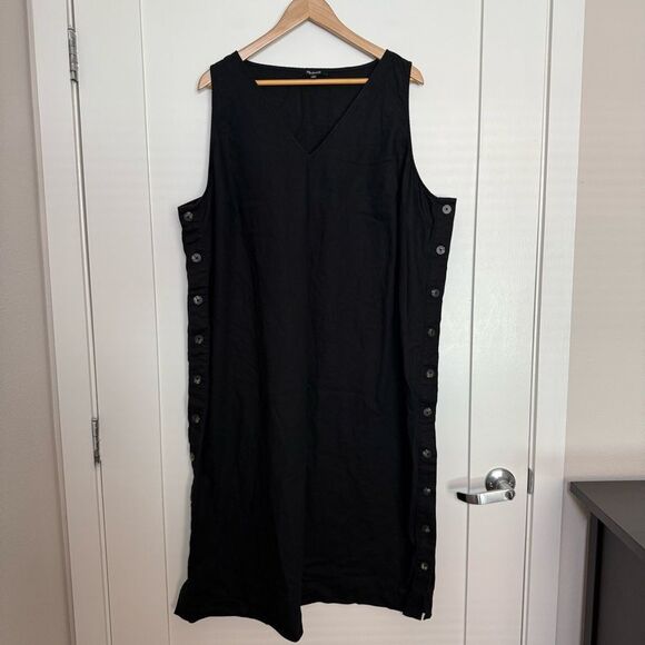 Madewell Dresses & Skirts - Madewell Linen Dress Minimalist Lagenlook Sz 3X Sleeveless Side Buttons V Neck